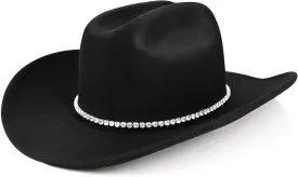 100% Wool Western Cowboy Hat for Men Women Classic Fedora Hat Felt Cowgirls Hats with Two Decorative Bands