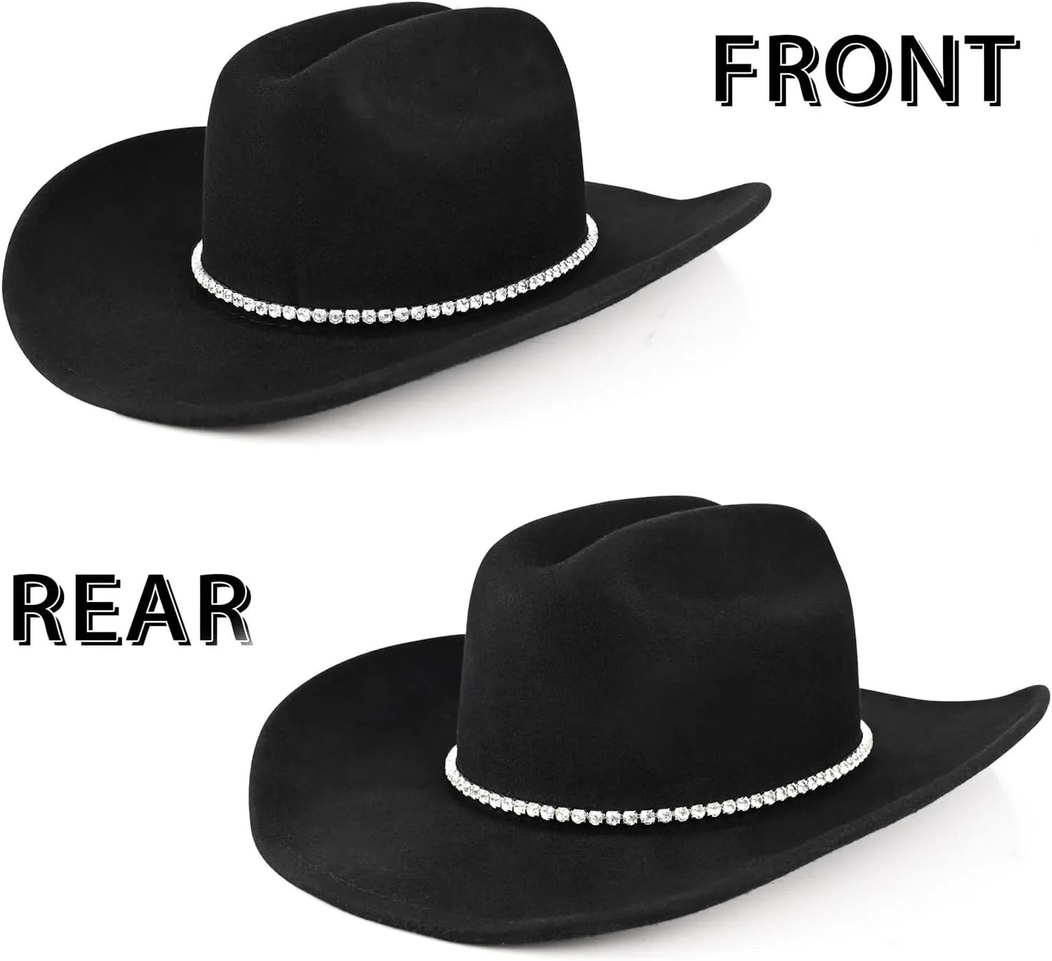 100% Wool Western Cowboy Hat for Men Women Classic Fedora Hat Felt Cowgirls Hats with Two Decorative Bands