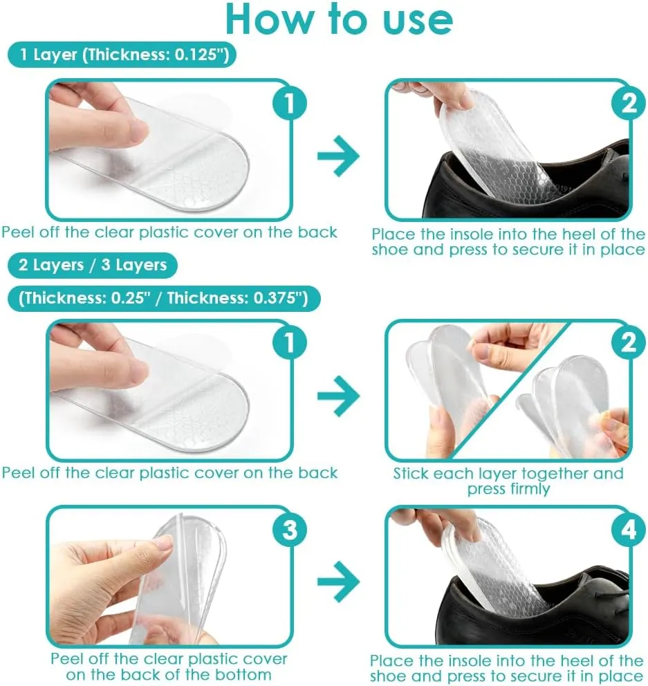 Adjustable Orthopedic Heel Lift, 3 Layers Height Increase Insoles for Leg Length Discrepancies, Heel Inserts for Achilles tendonitis, Heel Spurs and Heel Pain (Large, Transparent)