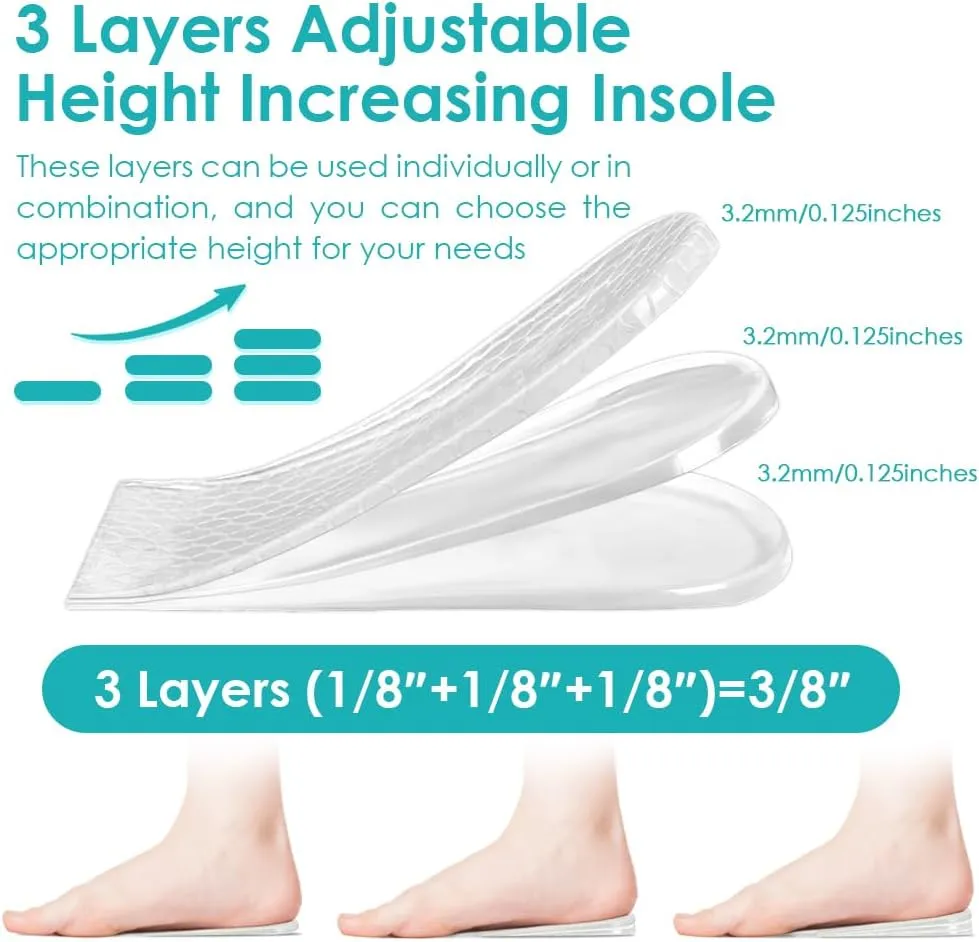 Adjustable Orthopedic Heel Lift, 3 Layers Height Increase Insoles for Leg Length Discrepancies, Heel Inserts for Achilles tendonitis, Heel Spurs and Heel Pain (Small, Transparent)