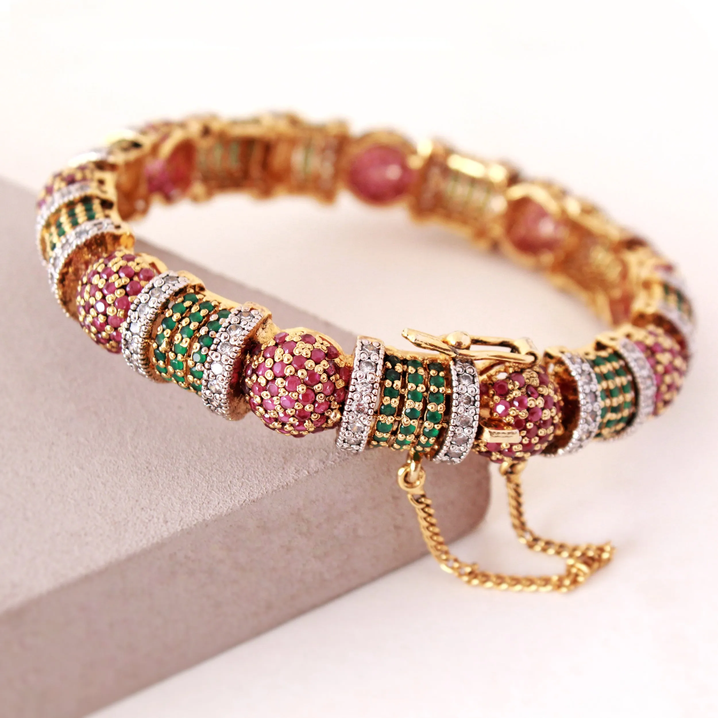 Bangle In Jade, Chetum And Cubic Zircons