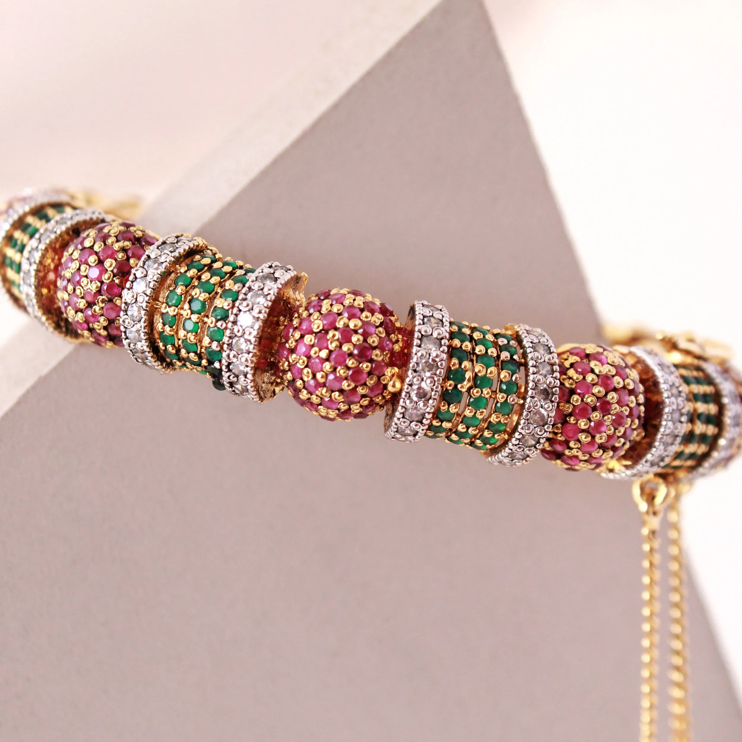 Bangle In Jade, Chetum And Cubic Zircons