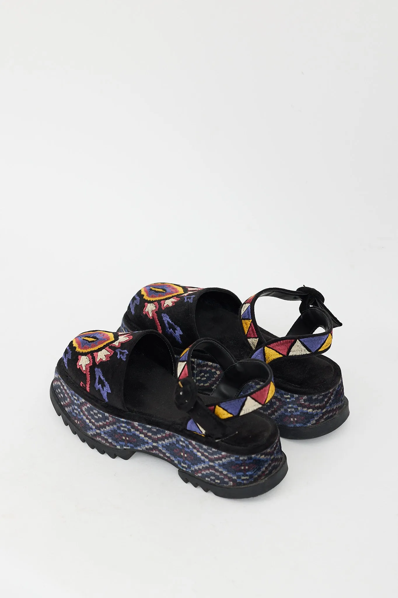 Black & Multi Embroidered Platform Sandal