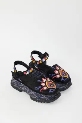Black & Multi Embroidered Platform Sandal