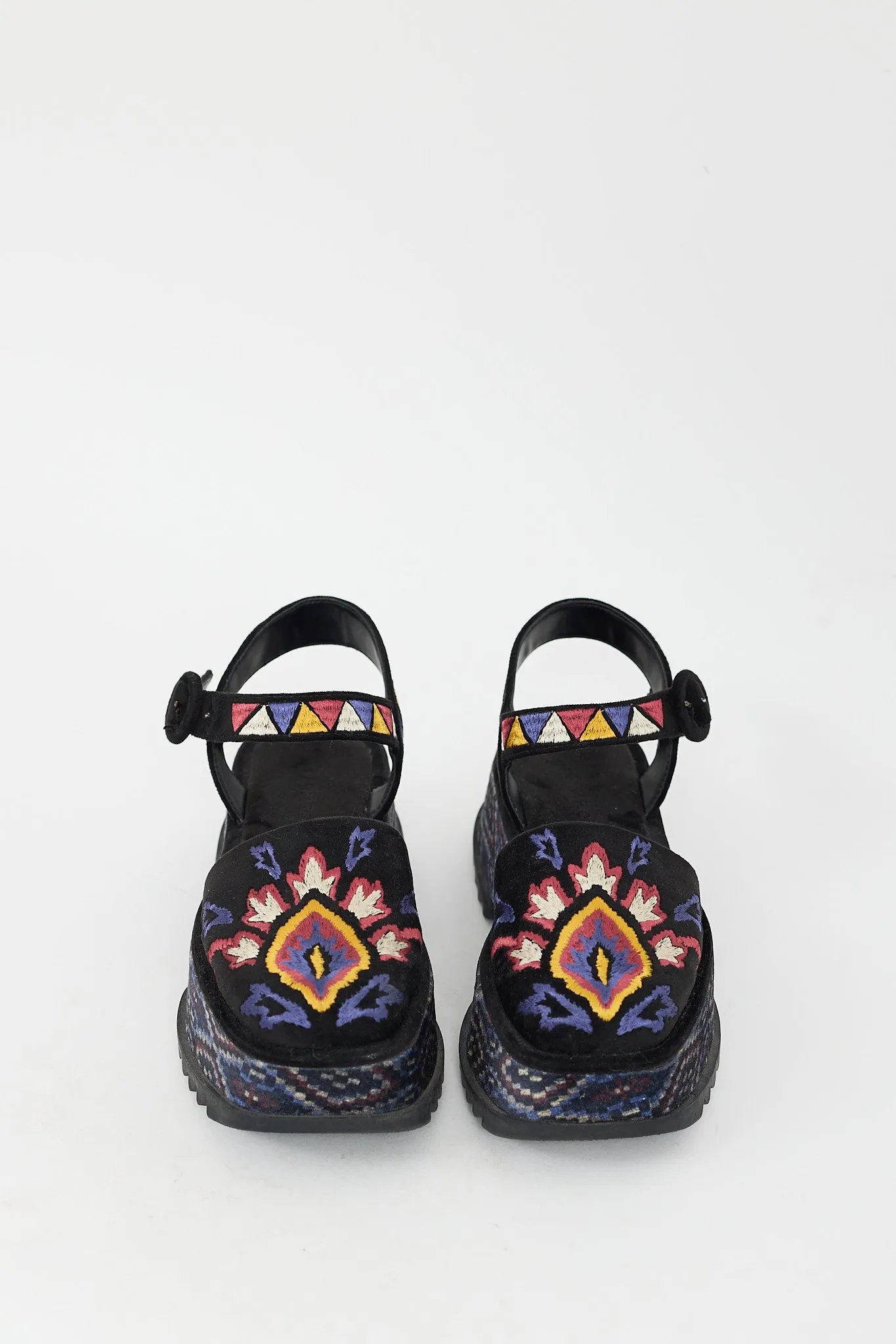 Black & Multi Embroidered Platform Sandal