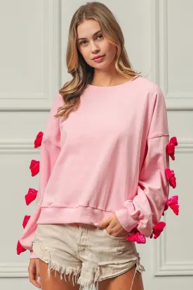 Blue Zone Planet |  BiBi Velvet Ribbon Bows Long Sleeve Round Neck Sweatshirt