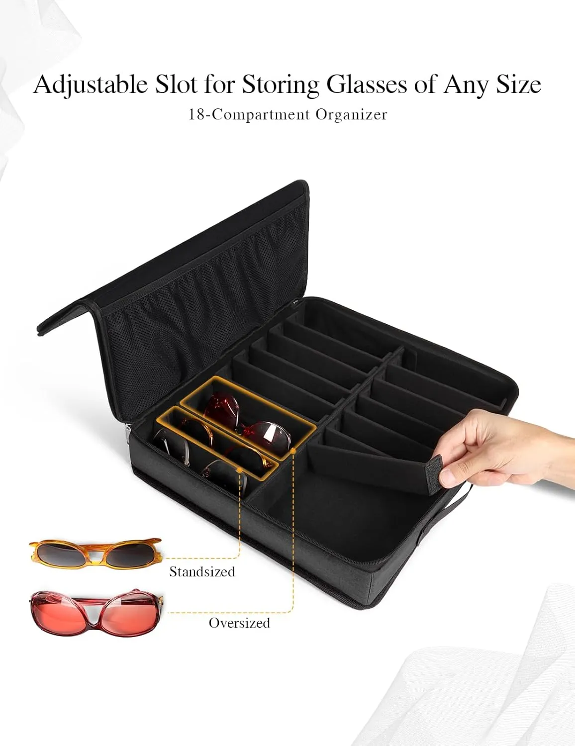 Bukere Sunglasses Organizer Case, Adjustable Slots for Multiple Pairs, Travel Eyeglasses Storage Box, Glasses Holder