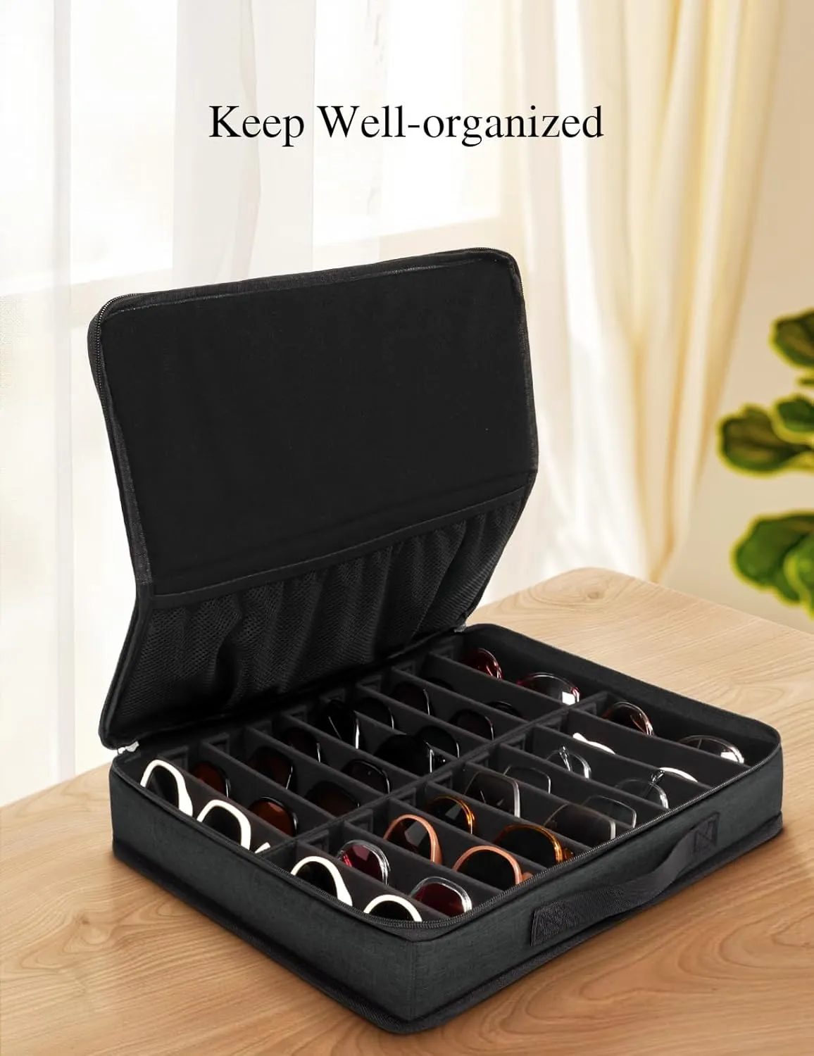 Bukere Sunglasses Organizer Case, Adjustable Slots for Multiple Pairs, Travel Eyeglasses Storage Box, Glasses Holder