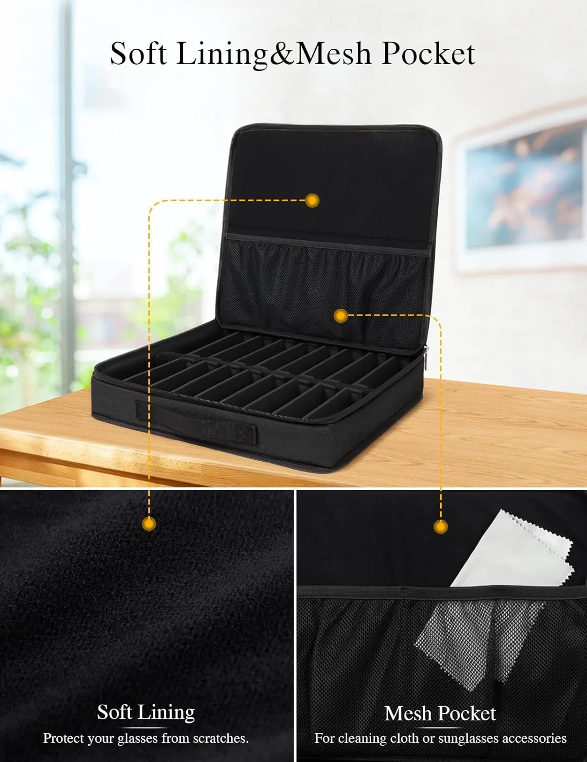 Bukere Sunglasses Organizer Case, Adjustable Slots for Multiple Pairs, Travel Eyeglasses Storage Box, Glasses Holder