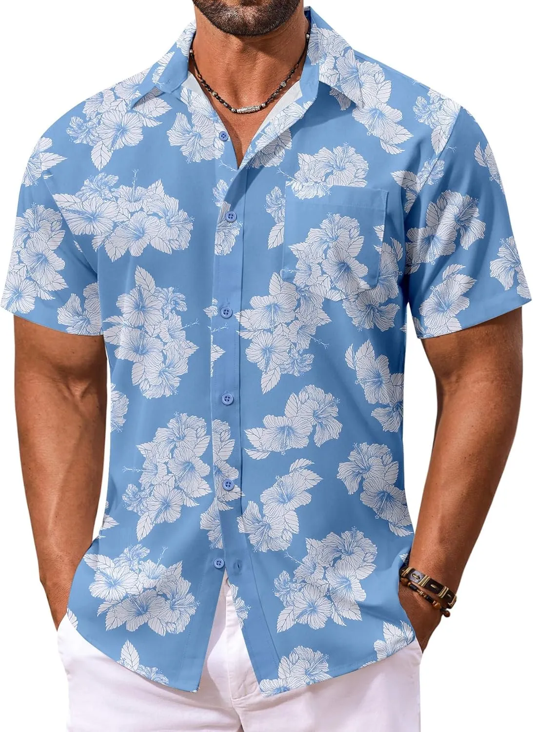 COOFANDY Men's Hawaiian Shirt Short Sleeve Floral Button Down Shirts Tropical Vacation Beach Shirts with Pocket