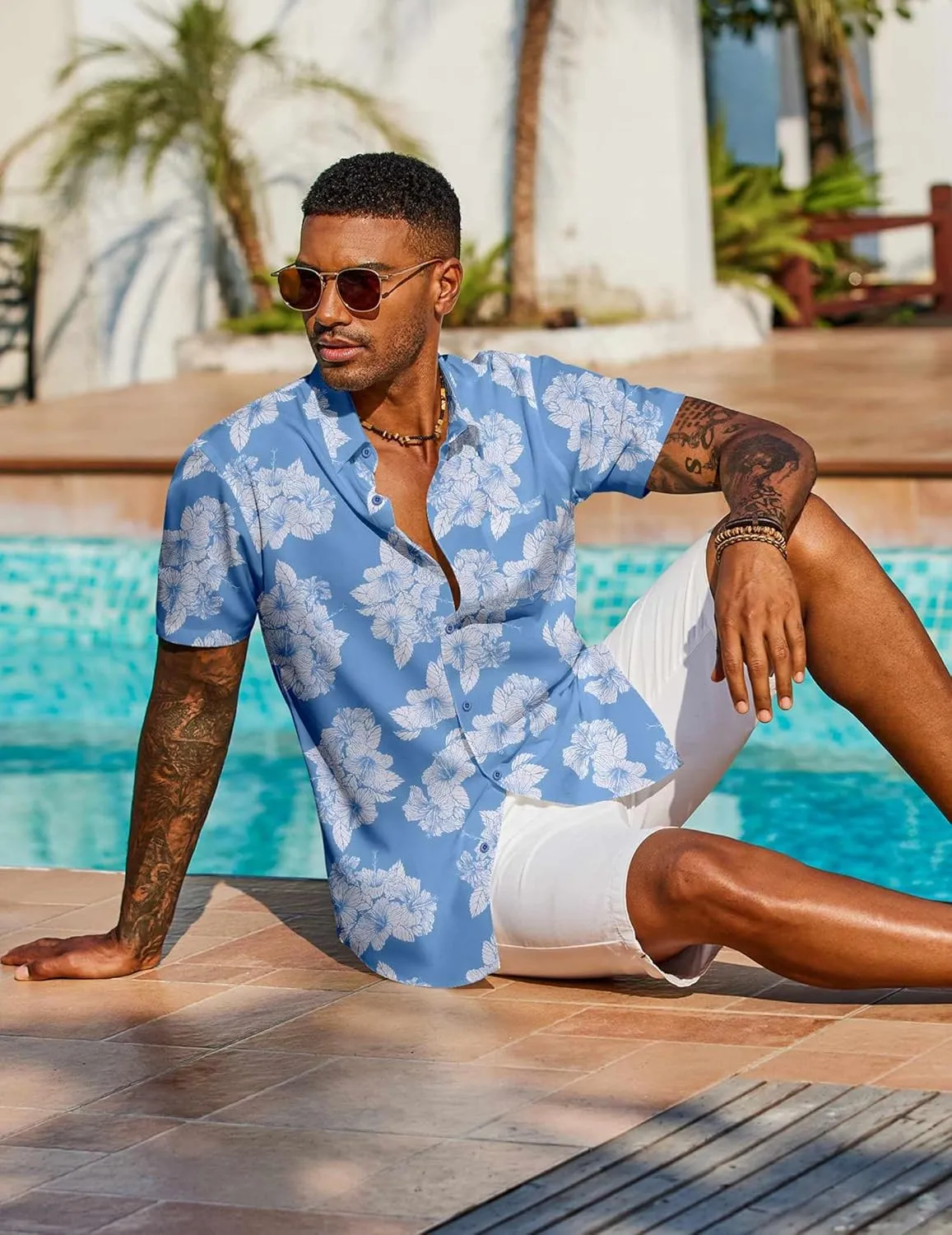 COOFANDY Men's Hawaiian Shirt Short Sleeve Floral Button Down Shirts Tropical Vacation Beach Shirts with Pocket