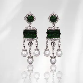 Earrings in Green Onyx, Pearls and Zircons