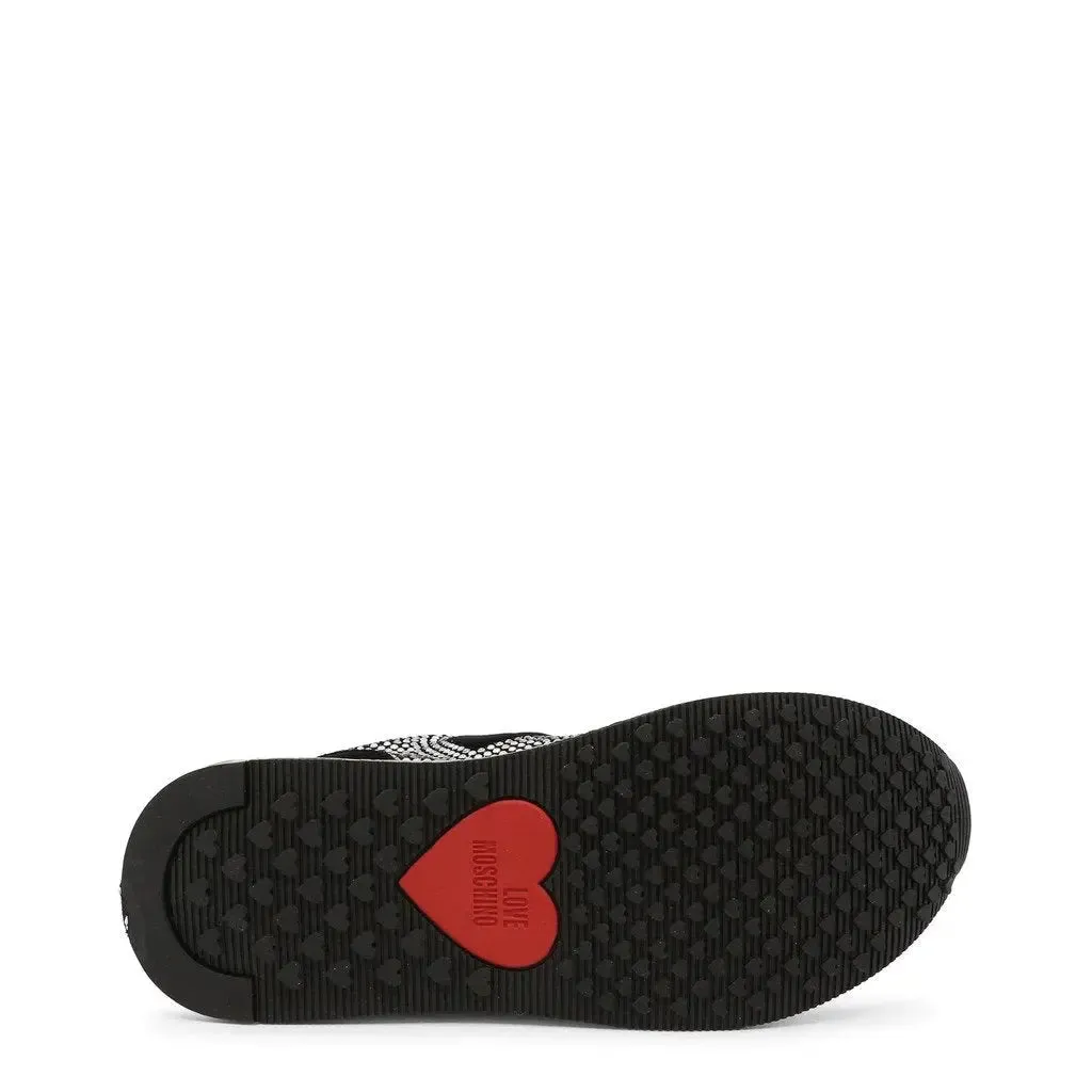 Elegant Crystal-Embellished Black Heart Sneakers