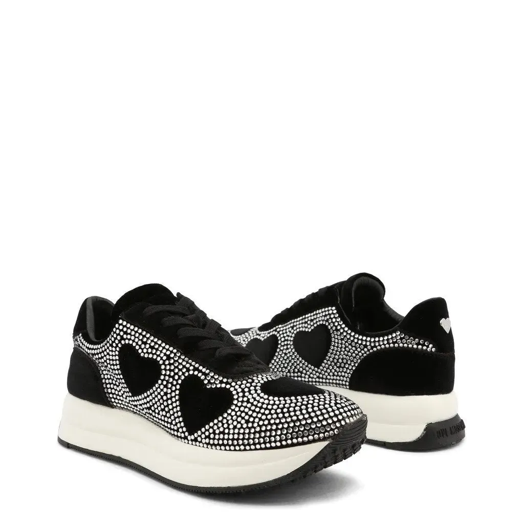 Elegant Crystal-Embellished Black Heart Sneakers
