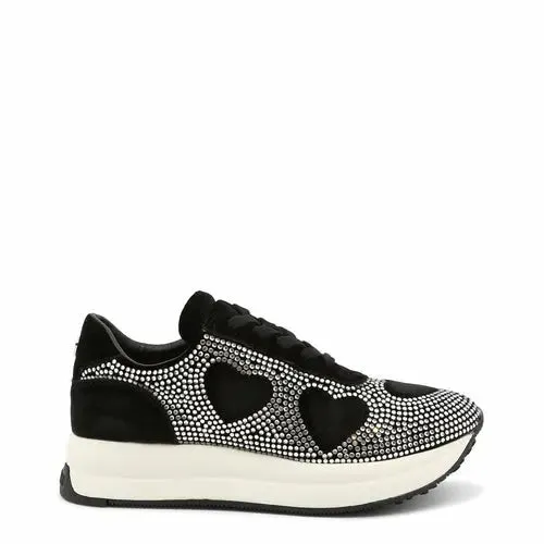 Elegant Crystal-Embellished Black Heart Sneakers