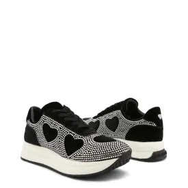 Elegant Crystal-Embellished Black Heart Sneakers