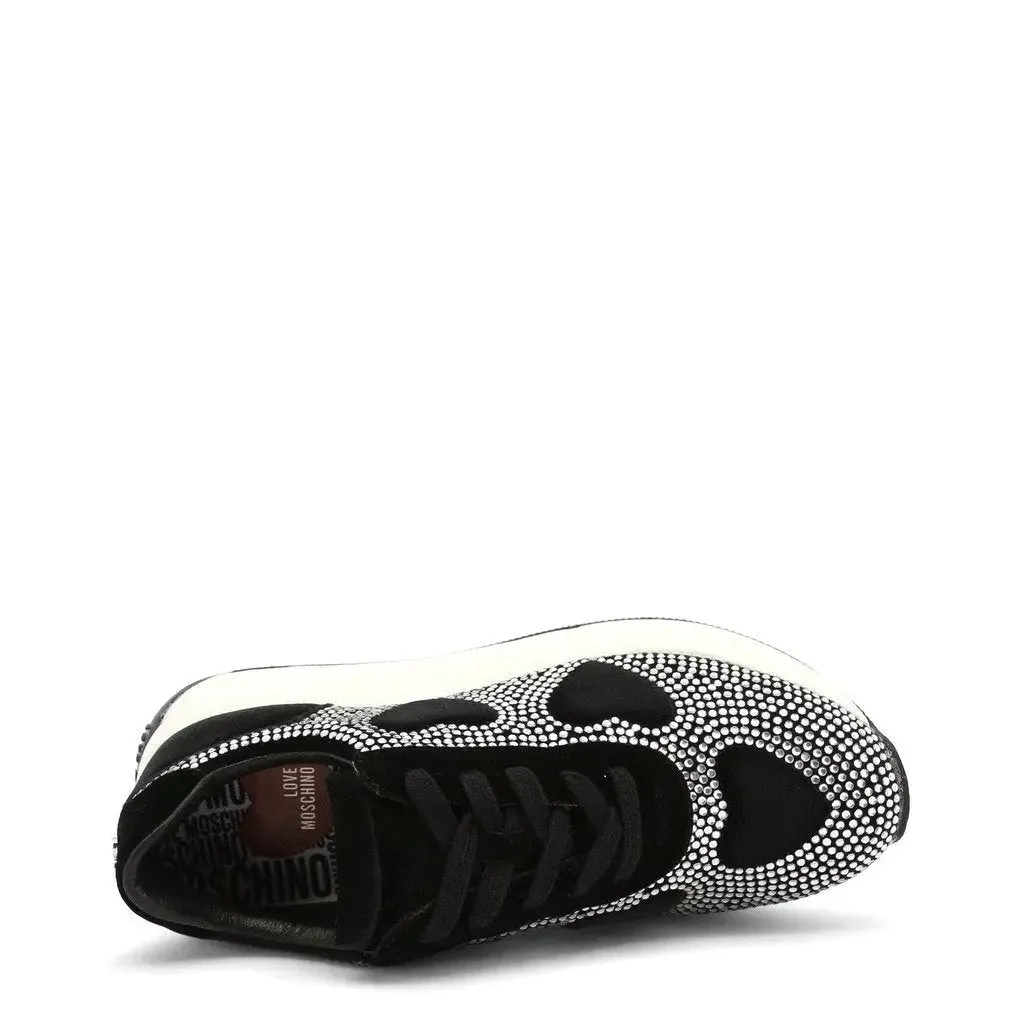 Elegant Crystal-Embellished Black Heart Sneakers