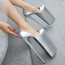 Extreme 30cm Heel Silver Platform Stiletto Dancer Shoes Plus Sizes