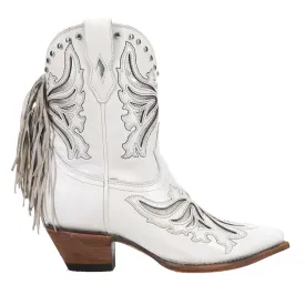 Fringe Inlay Pointed Fringe Toe Ankle Cowboy Booties