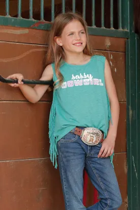 Girls Cruel Girl "Sassy Cowgirl" Porcelain Green Fringe Tank