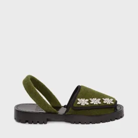 GOYA Velcro Moss Crystal Embellished Felt Sandals