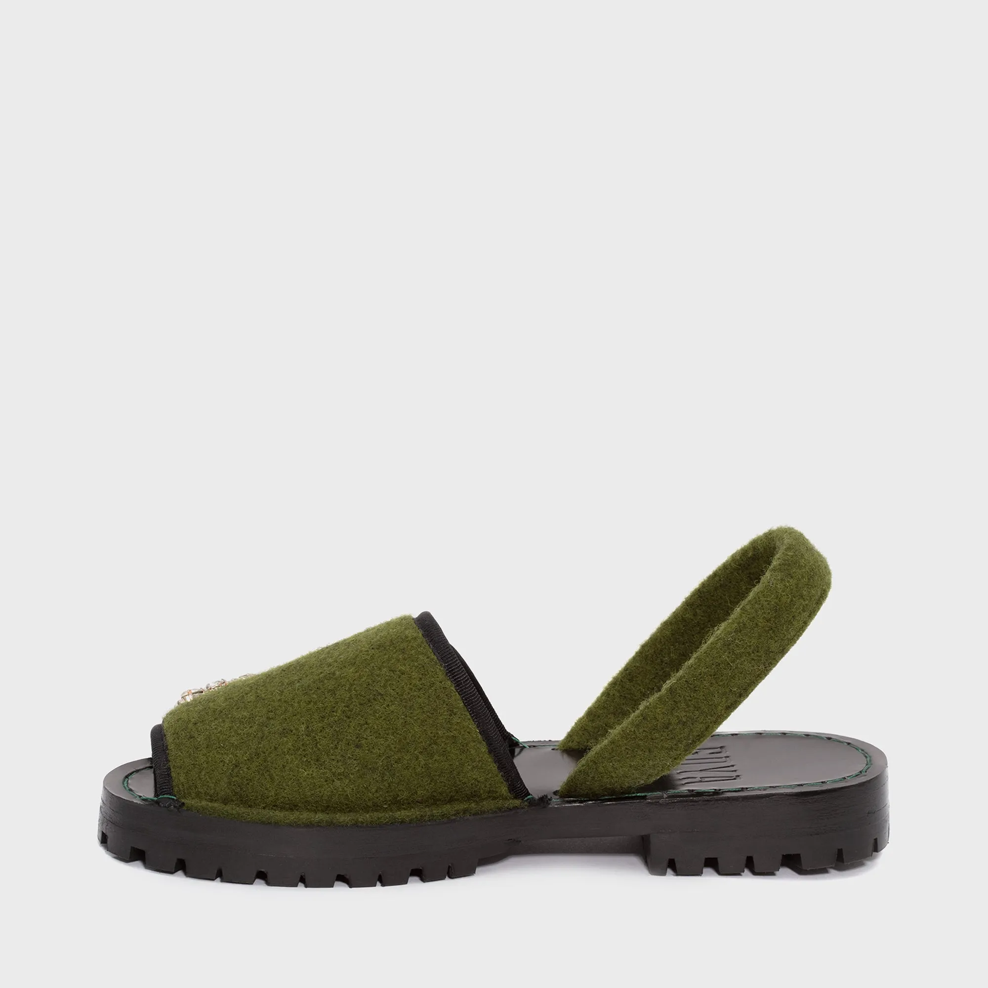 GOYA Velcro Moss Crystal Embellished Felt Sandals