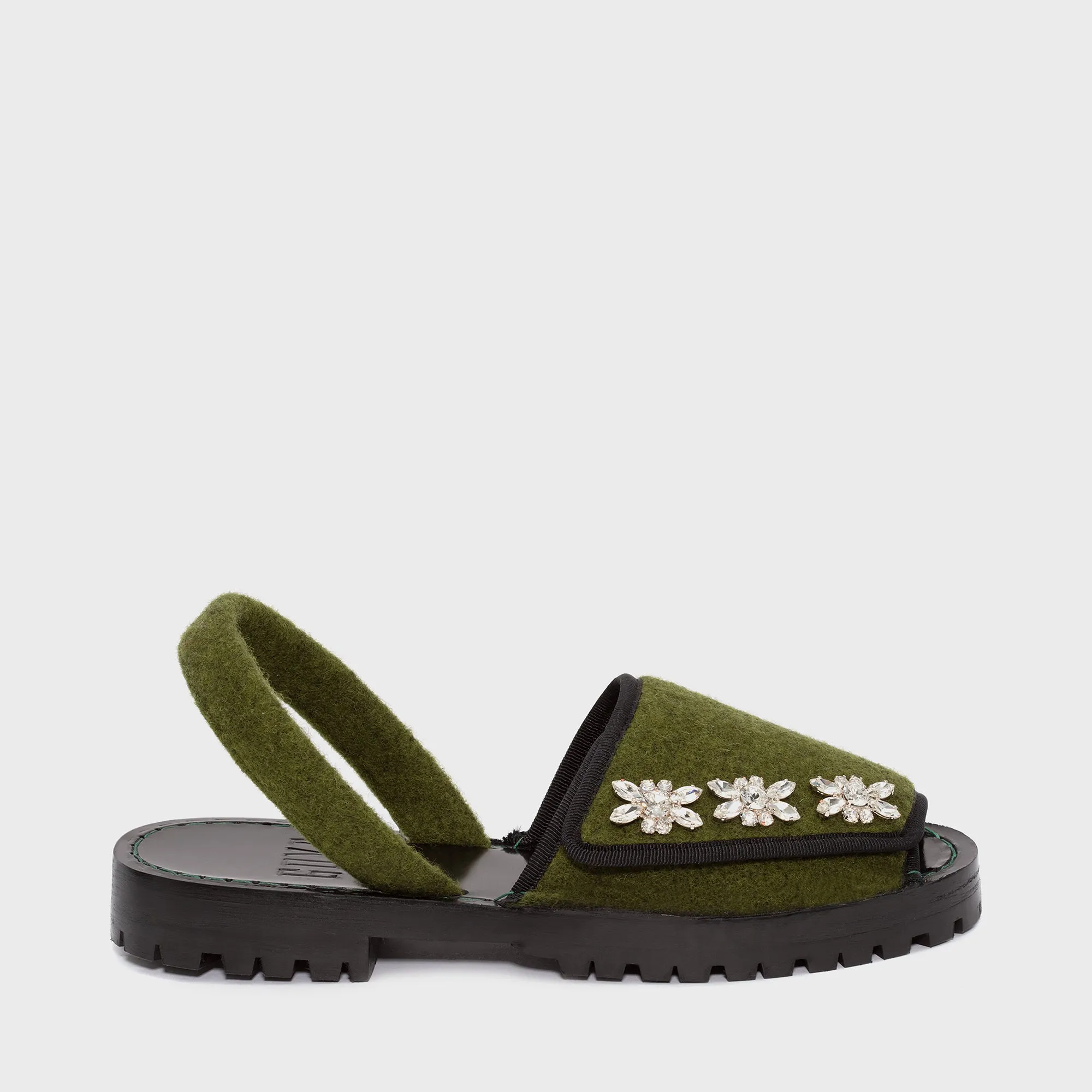 GOYA Velcro Moss Crystal Embellished Felt Sandals