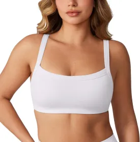 Hugcurve Adjustable Sports Bra Square Neck Wireless Padded Yoga Workout Tops