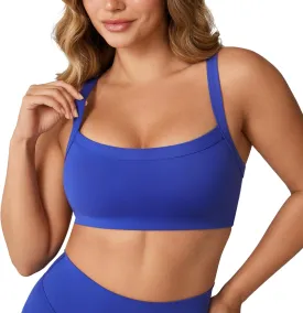 Hugcurve Adjustable Sports Bra Square Neck Wireless Padded Yoga Workout Tops