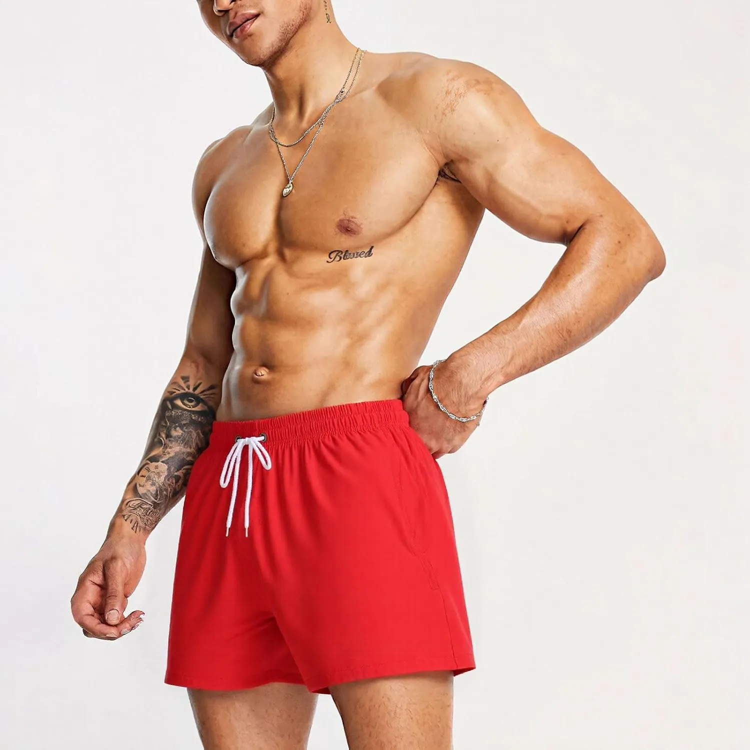 Mens Swim Trunks 5" with Mesh Lining Quick Dry Beach Shorts for Swimming Men Bathing Suit