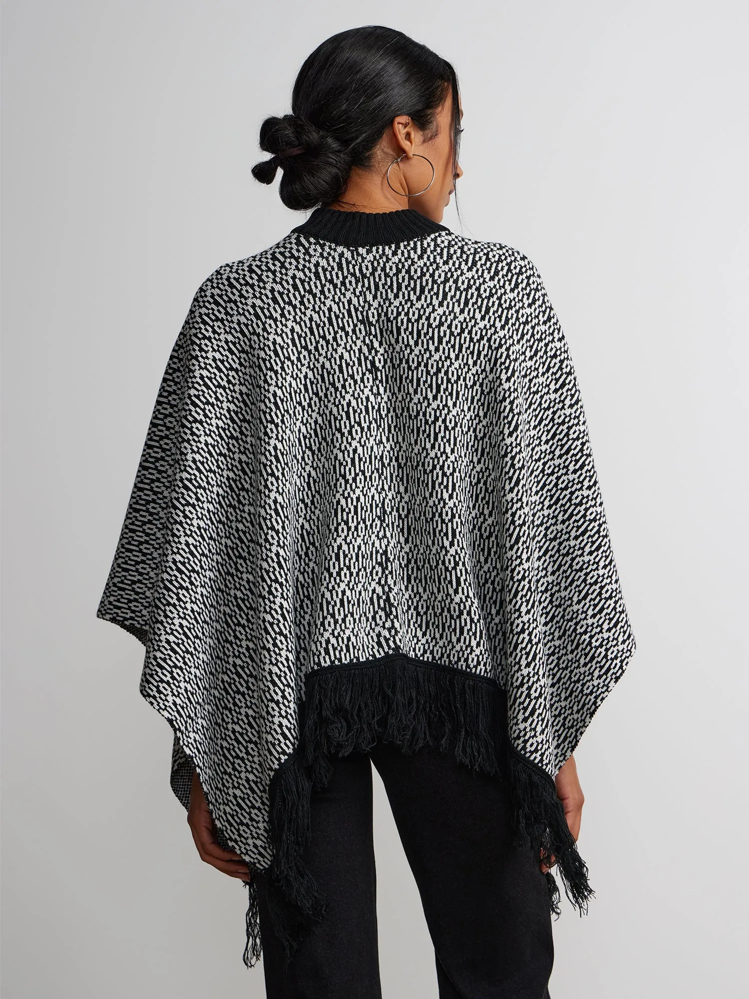 Mock Neck Fringe Detail Poncho