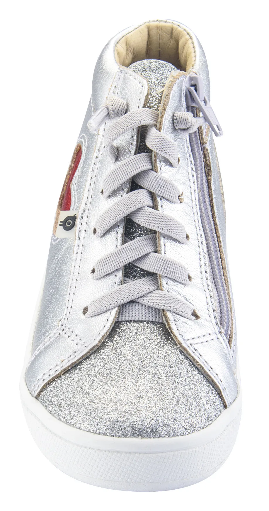 Old Soles Girl's Hearty High Top Leather Sneakers, Glam Argent