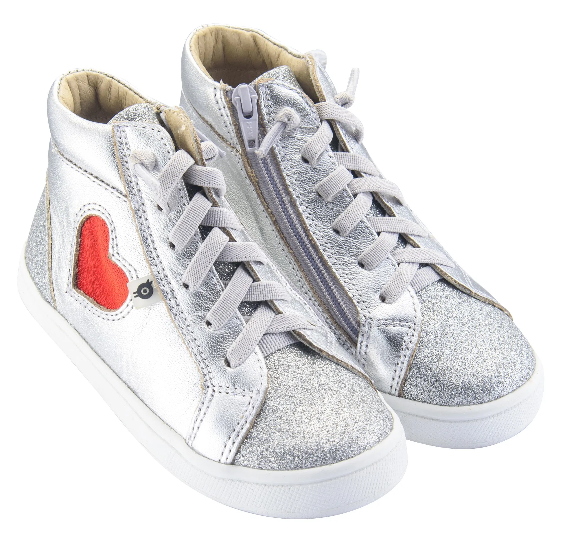 Old Soles Girl's Hearty High Top Leather Sneakers, Glam Argent