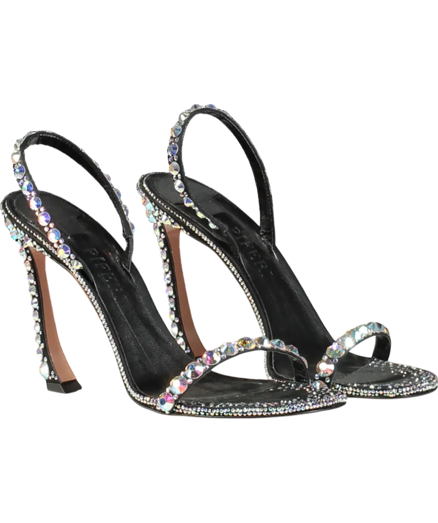 PIFERI Black Ginevra 100 Crystal Sandals UK 9 EU 42 👠