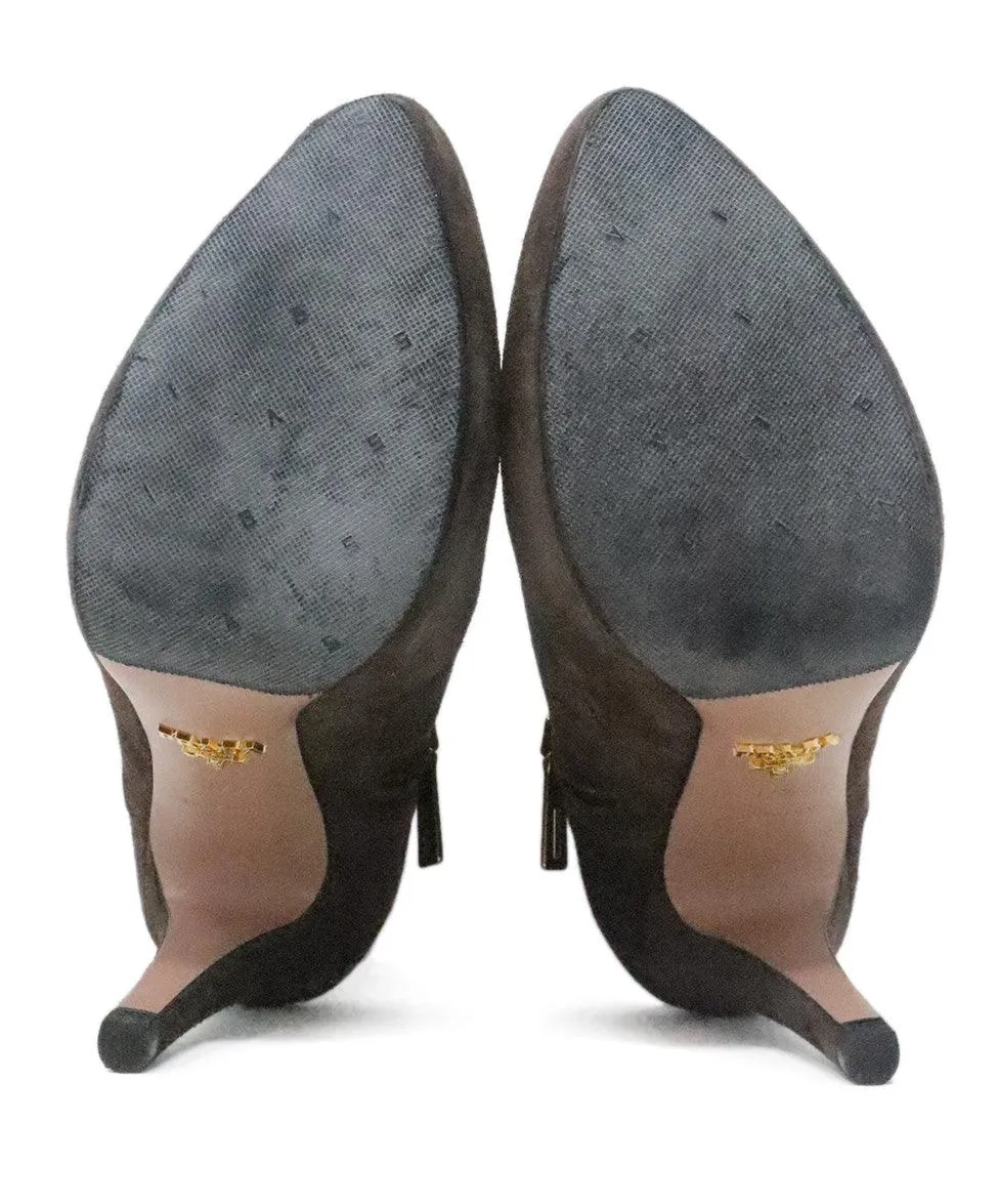 Prada Brown Suede Heeled Booties sz 7.5