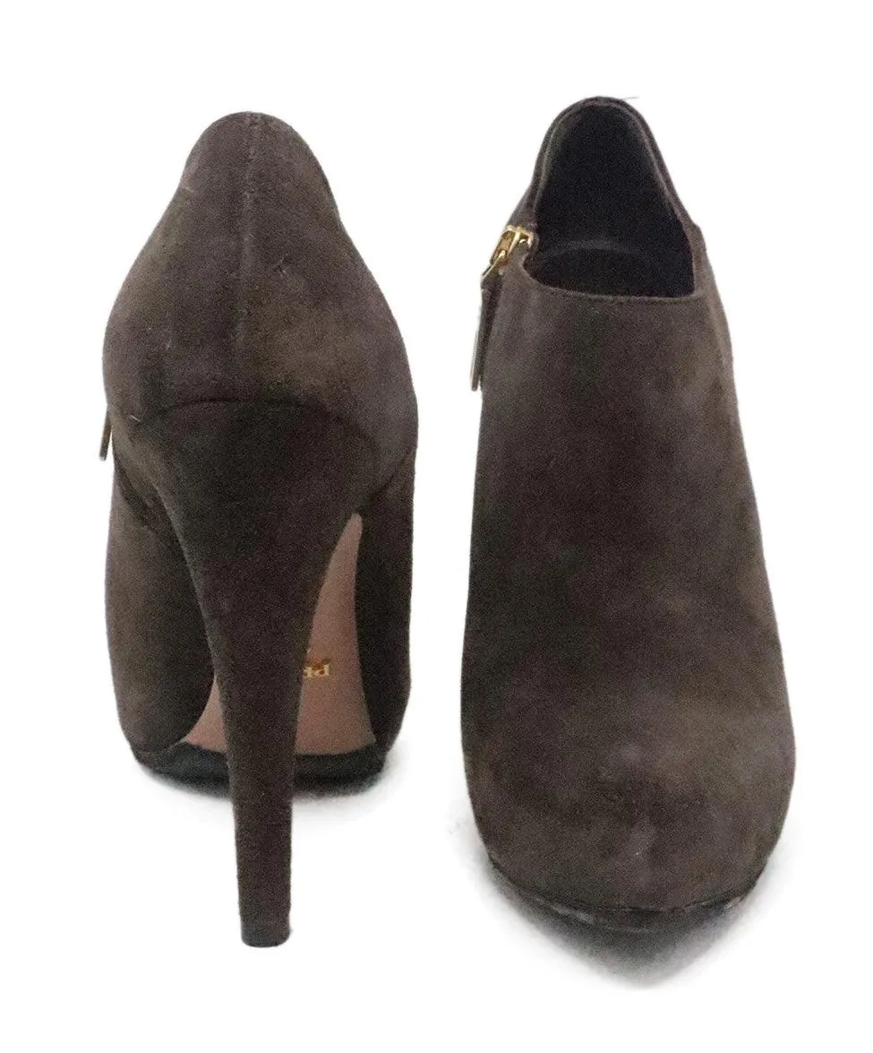 Prada Brown Suede Heeled Booties sz 7.5