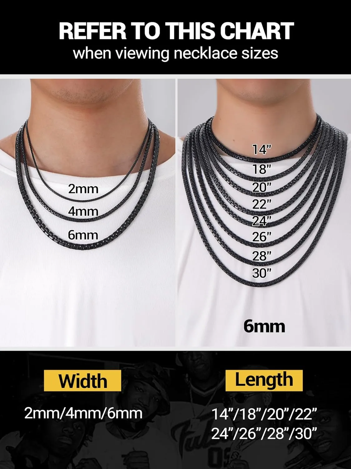 PROSTEEL Stylish Stainless Steel Round Link Chain Necklace for Men, 2mm/4mm/6mm. Silver/Gold/Black Tone, Hypoallergenic Jewelry, 14"-30", Come with Box