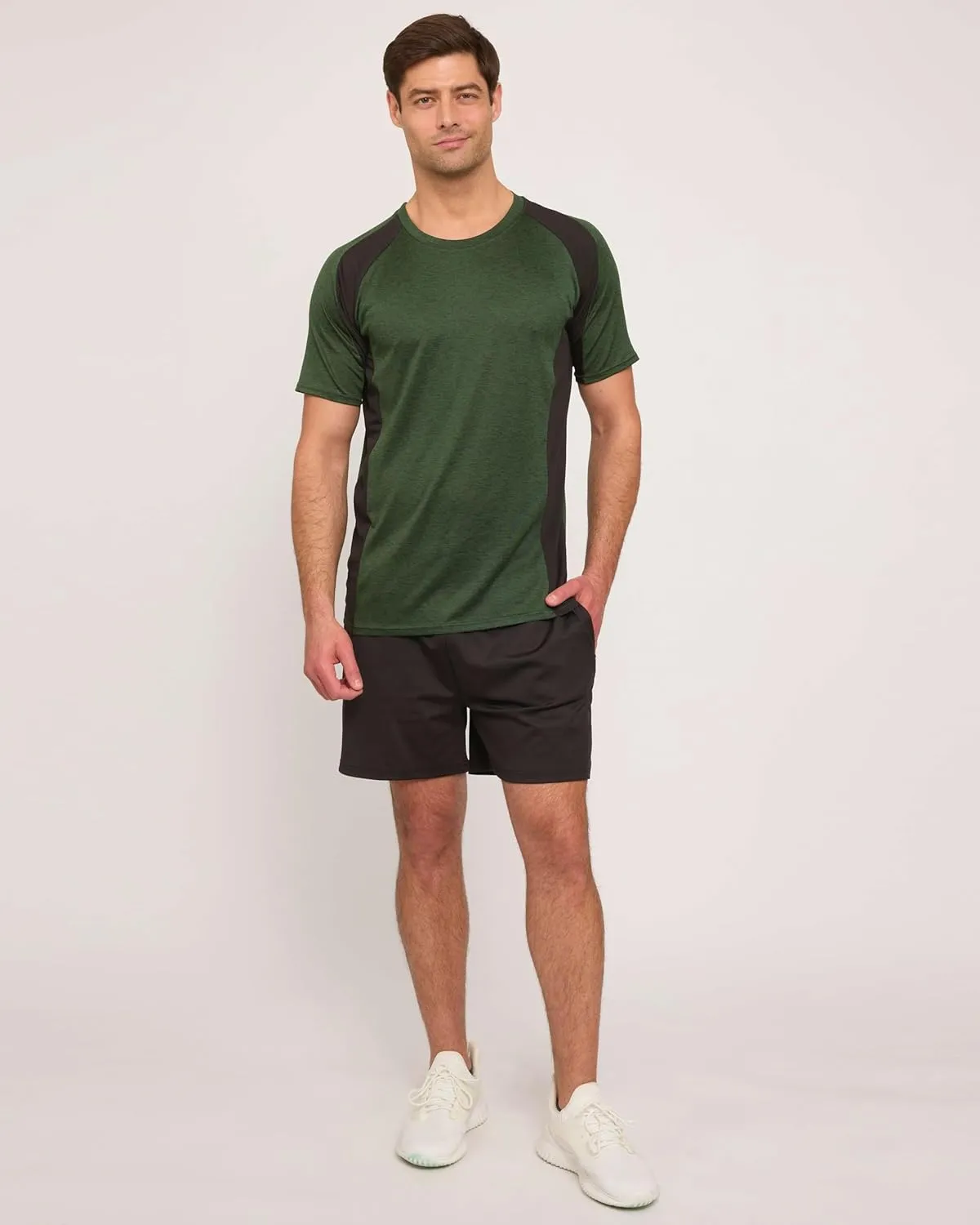Real Essentials 5 Pack: Men??s Short Sleeve Dry Fit Active Crew Neck T Shirt - Athletic Running Gym Workout Tee Tops
