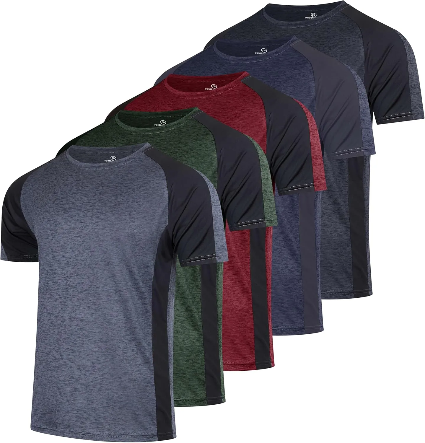 Real Essentials 5 Pack: Men??s Short Sleeve Dry Fit Active Crew Neck T Shirt - Athletic Running Gym Workout Tee Tops