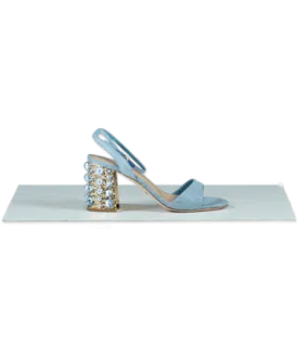 Sebastian Blue Chambray Pearl/crystal Embellished Block Heel Sandals UK 4 EU 37 👠