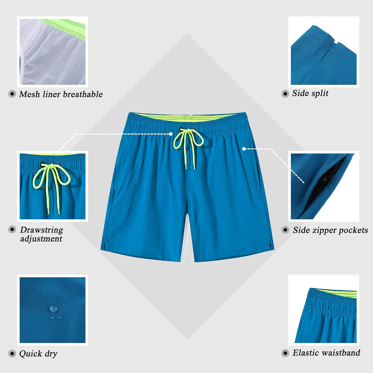 SILKWORLD Men's Swim Trunks Quick Dry Beach Shorts with Pockets