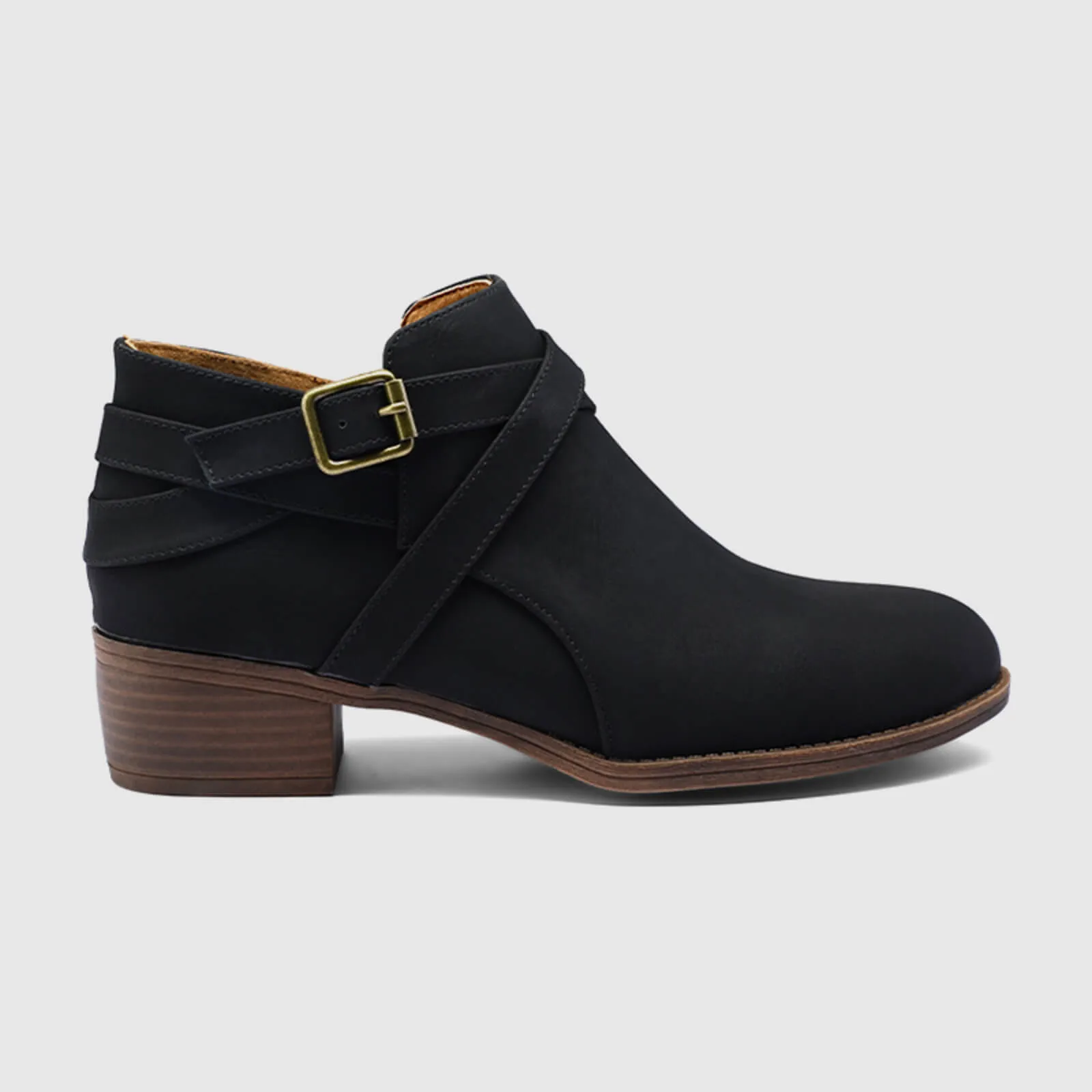 Stacked Low Heel Ankle Booties