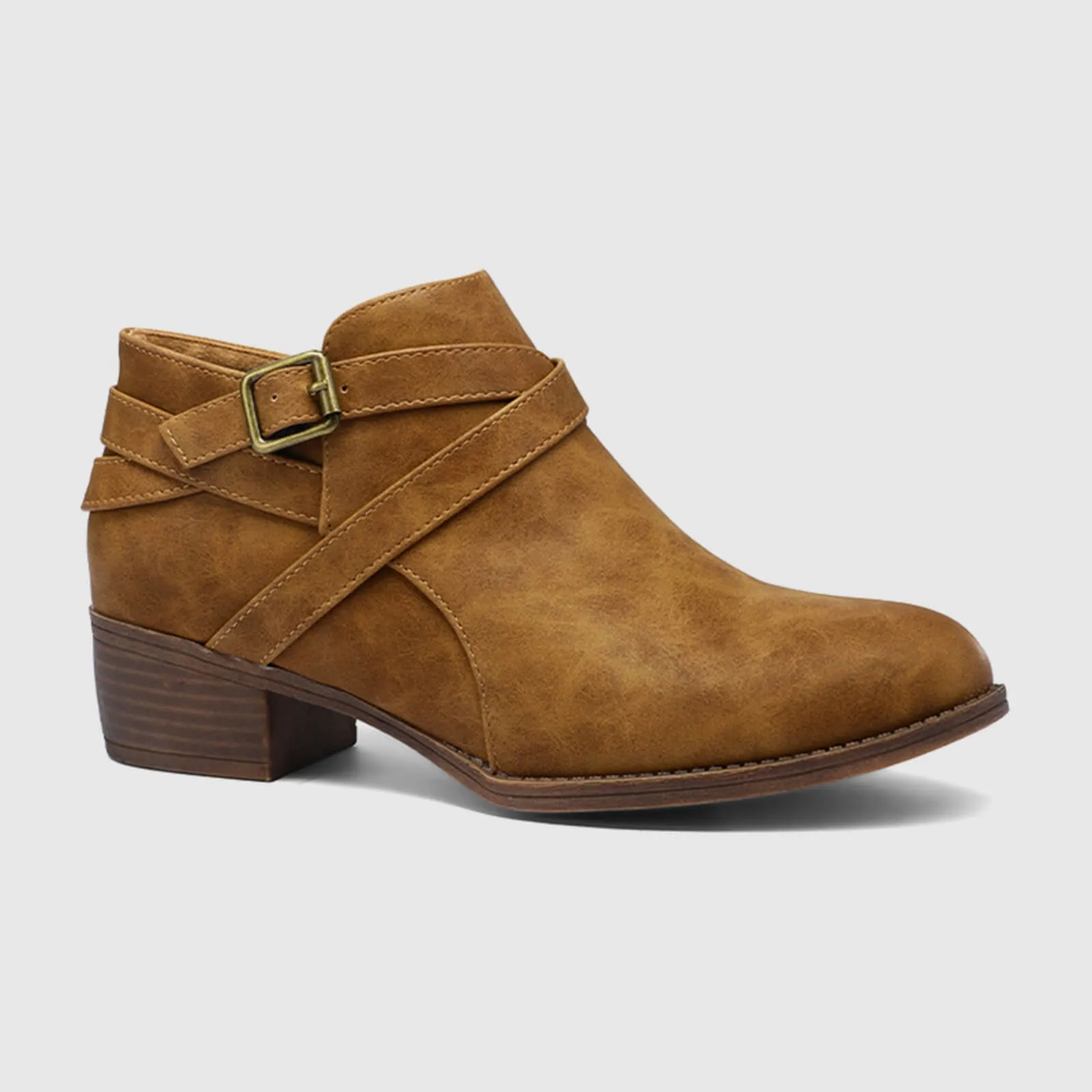 Stacked Low Heel Ankle Booties