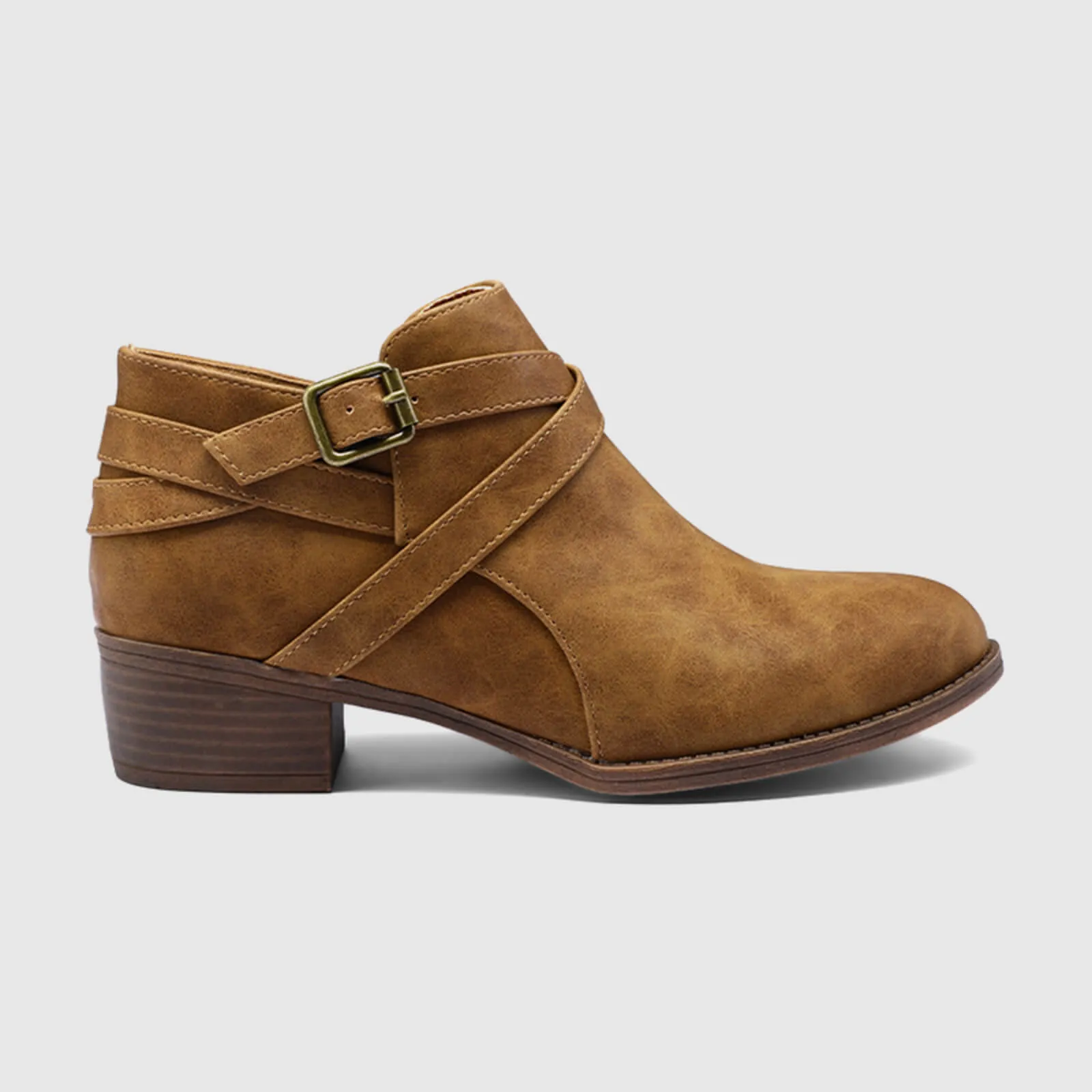 Stacked Low Heel Ankle Booties
