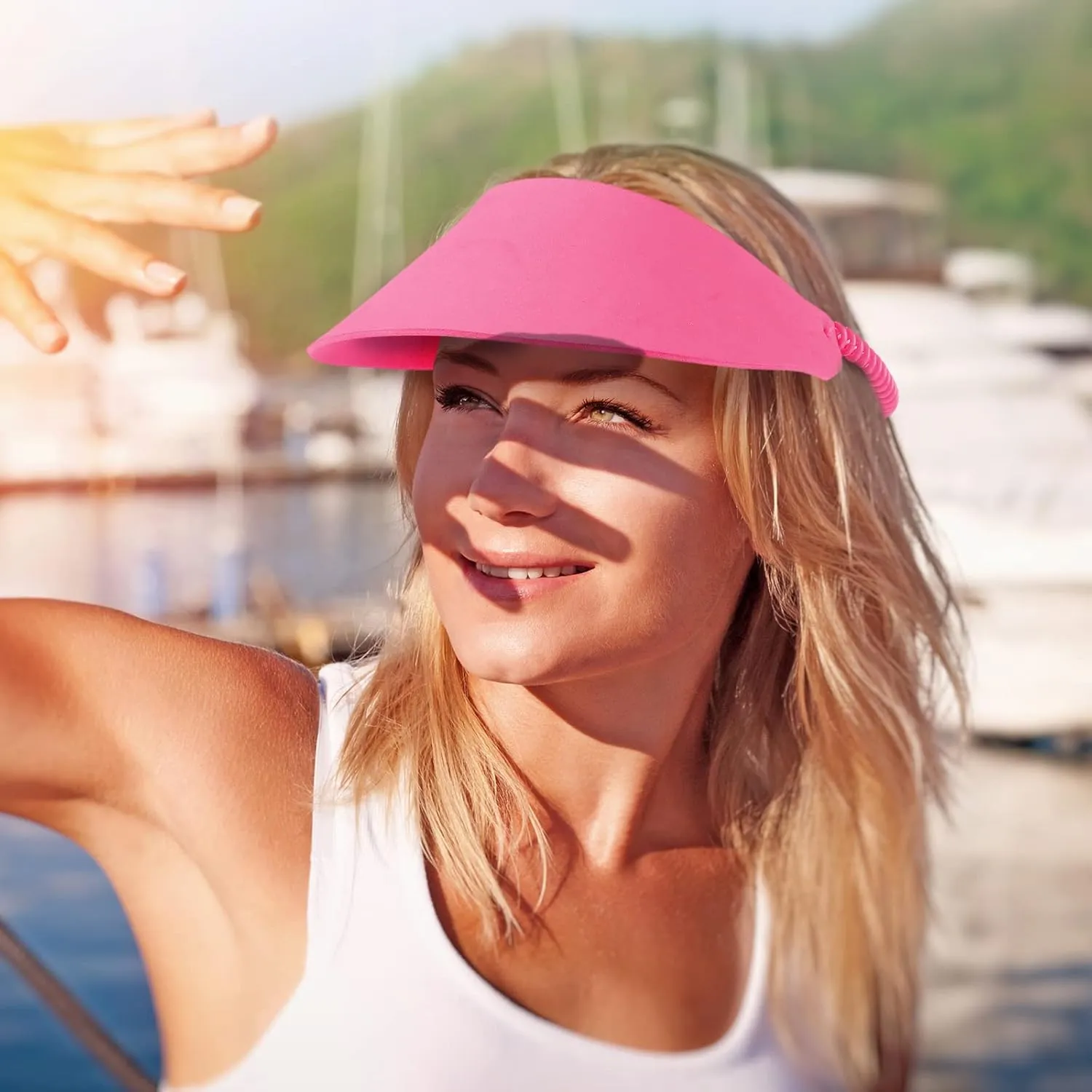 Vabean 3 Pcs Sun Visors for Women Solid String Sun Hat Fabric Foam Adjustable Soft Womens Golf Tennis Visor