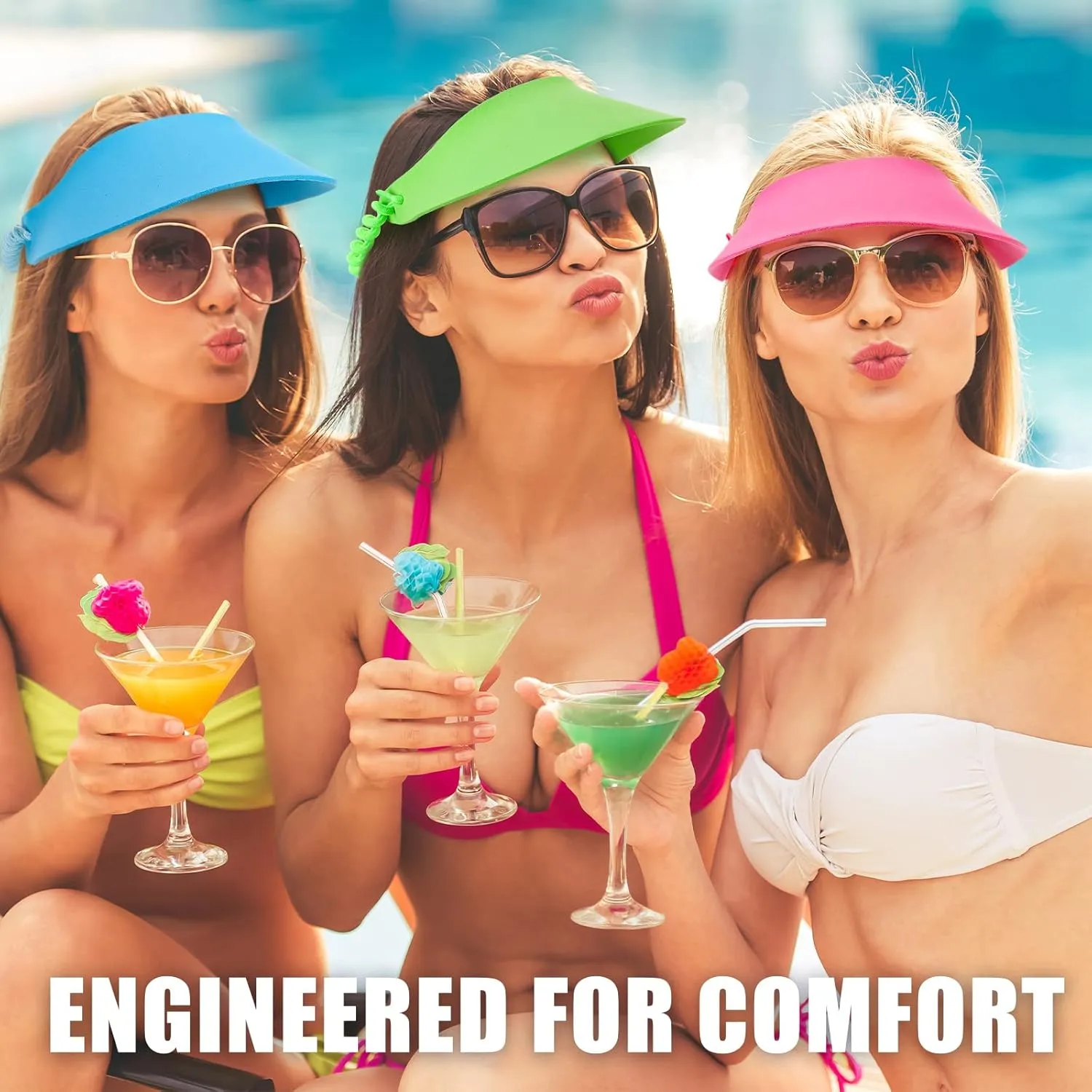 Vabean 3 Pcs Sun Visors for Women Solid String Sun Hat Fabric Foam Adjustable Soft Womens Golf Tennis Visor