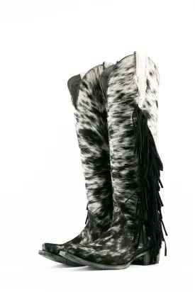 Women's Tall Cowhide Fringe Snip Toe Cowgirl Boot Size 6 Box JW127